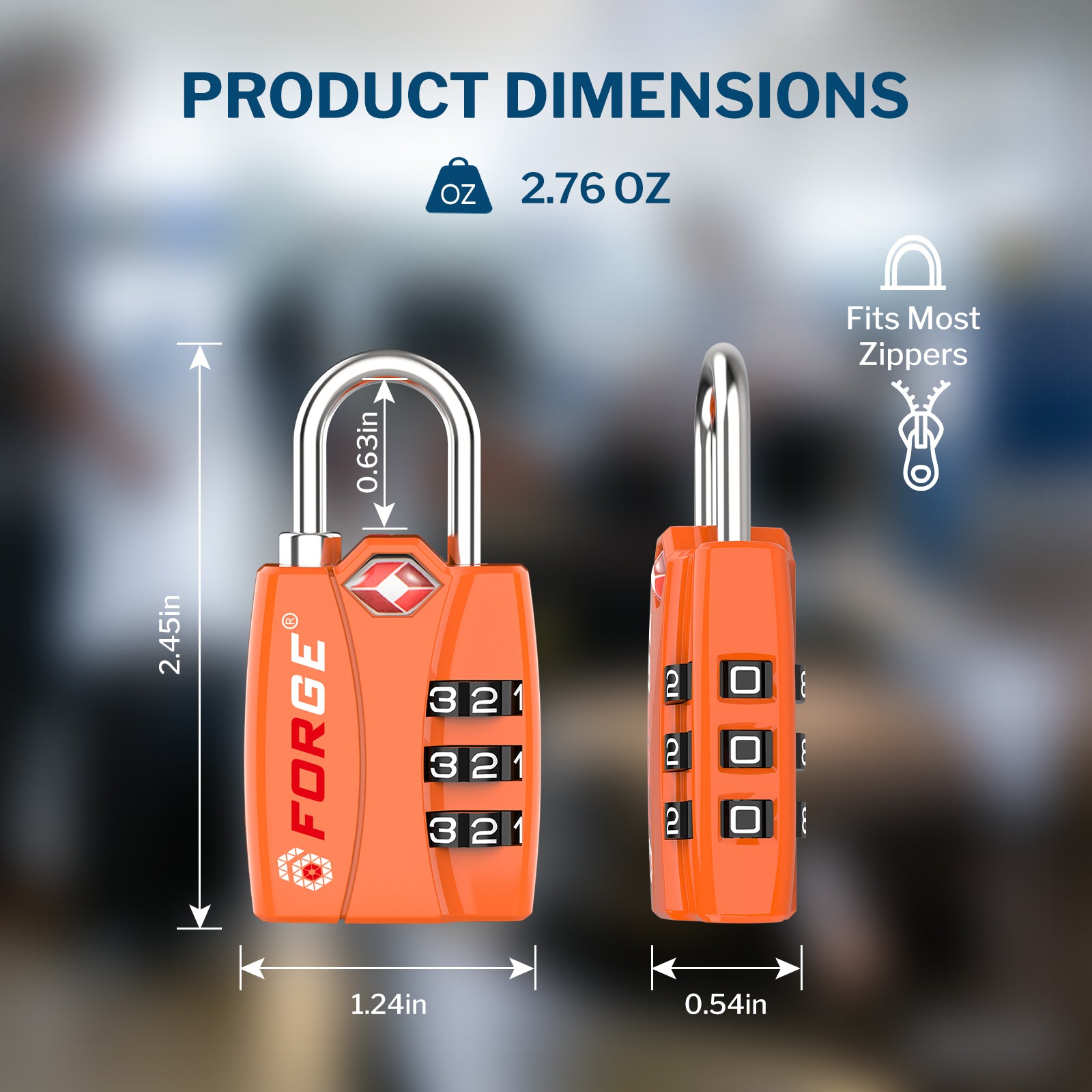 Forge TSA-Approved Luggage Lock: 3-Digit Combination, Open Alert Indicator （Titan Series Orange Pack）