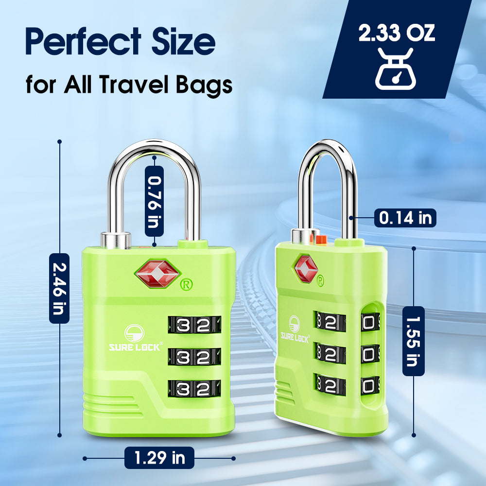 TSA Approved Luggage Lock – 3-Digit Combination Padlock with Open Alert & Easy-Read Dials (Green Pack) - LockSelect 
