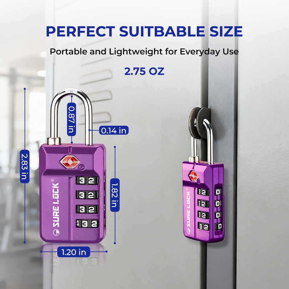 TSA 4-Digit Combination Luggage Lock – Resettable with Open Alert (Dark Purple)