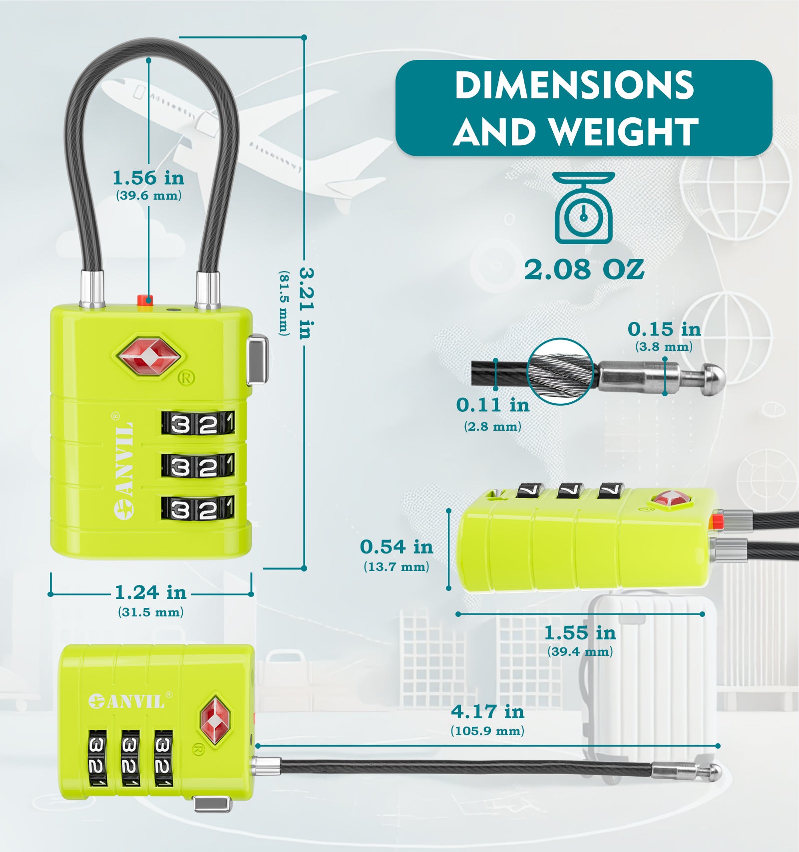 TSA Approved Luggage Lock with Inspection Indicator ( Grass Green Pack)