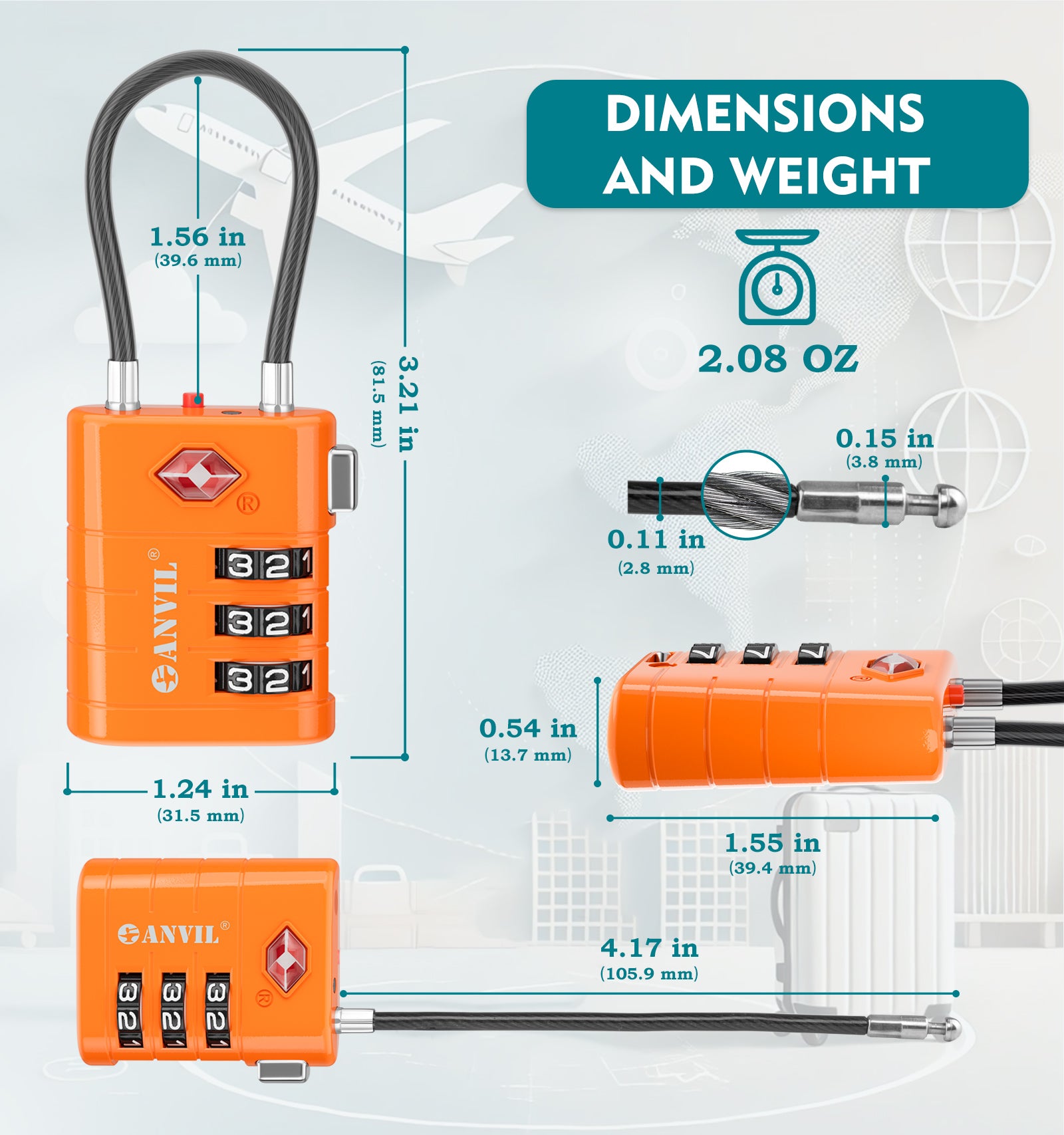 TSA Approved Luggage Lock with Inspection Indicator (Orange Pack)