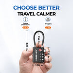 TSA-Approved 3-Digit Cable Luggage Lock with Backup Key & Open Alert (Black)
