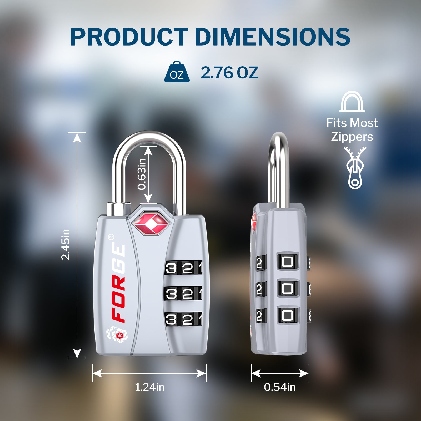 Forge TSA-Approved Luggage Lock: 3-Digit Combination, Open Alert Indicator（Titan Series Silver Pack）