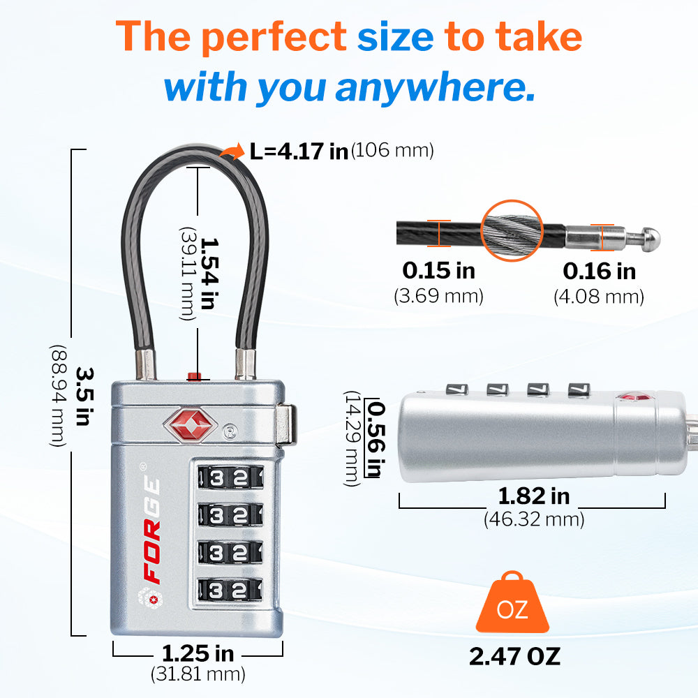 Forge TSA008 4-Digit Luggage Lock with Open Alert (Optimus Series, Silver Pack)
