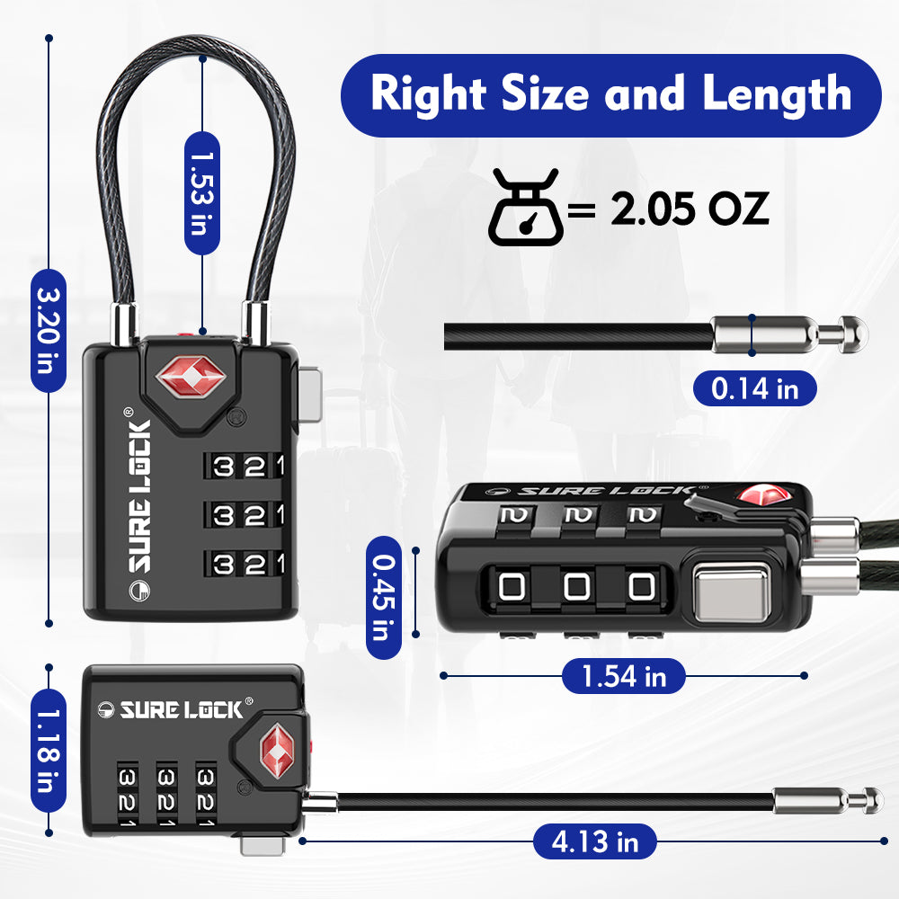 TSA Combination Cable Luggage Lock – Open Alert, Easy-Read Dials (4 Color Pack) - LockSelect 
