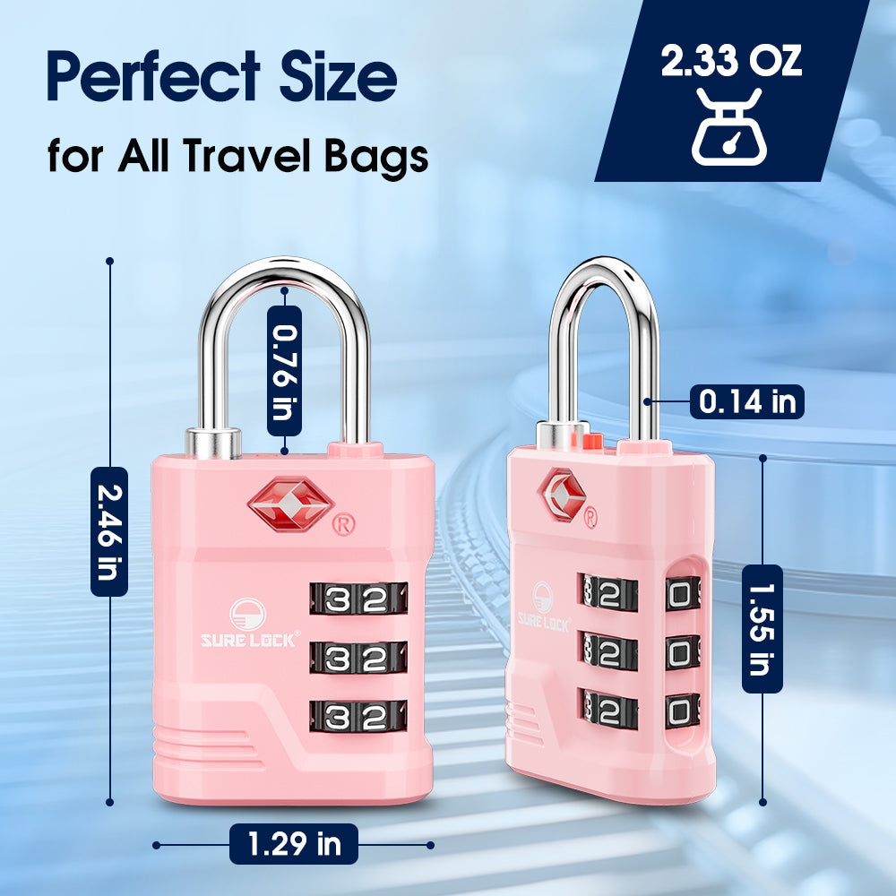 TSA Approved Combination Padlock with Open Alert & Easy-Read Dials (Pink Pack) - LockSelect 