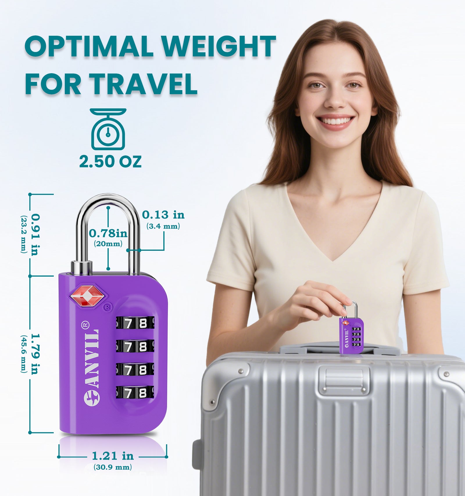 Anvil TSA Approved Luggage Lock – 4-Digit Combination (Purple Pack) - LockSelect 