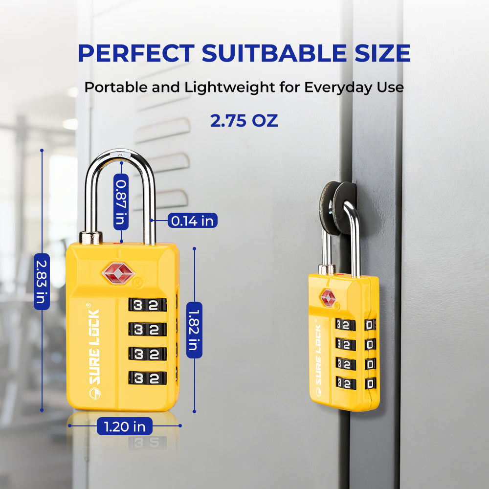 TSA 4-Digit Combination Luggage Lock – Resettable with Open Alert (Yellow)