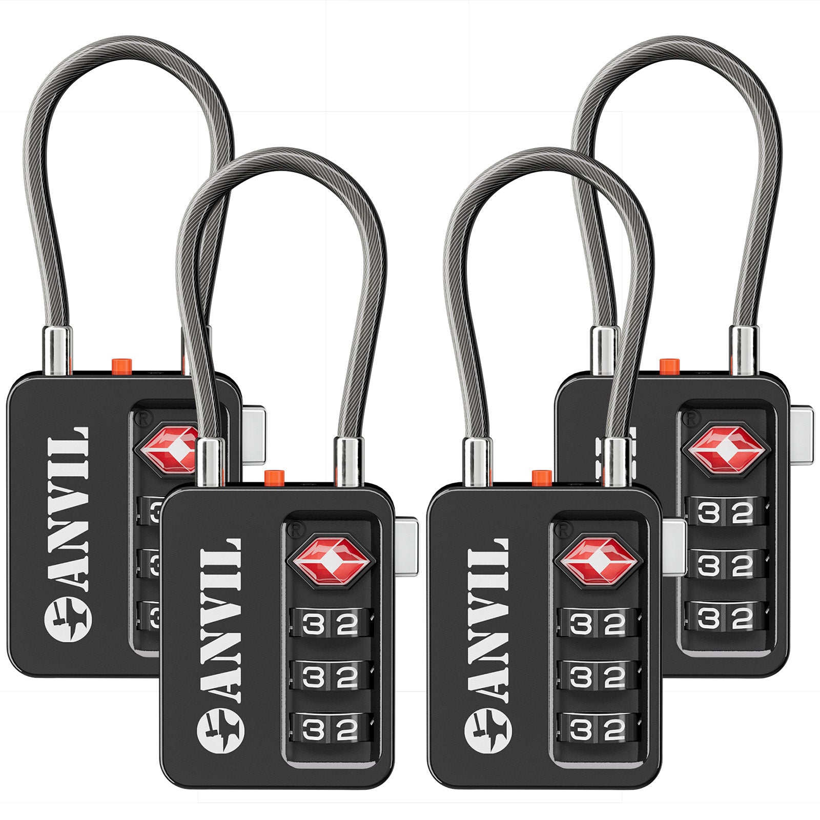 TSA Approved Luggage Lock – Combination Travel Lock (2 Pack, Black)