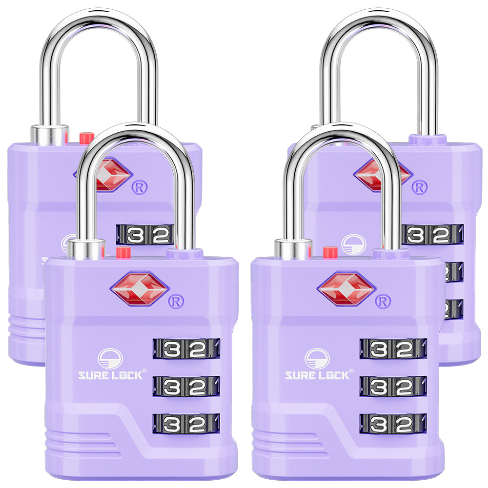 TSA Approved Luggage Lock – 3-Digit Combination Padlock with Open Alert & Easy-Read Dials (Purple Pack) - LockSelect 