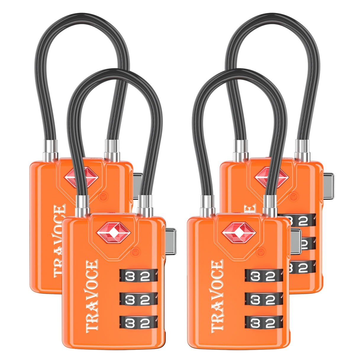TSA Approved Luggage Cable Lock for Suitcase, Gym Locker & Toolbox (Orange Pack)