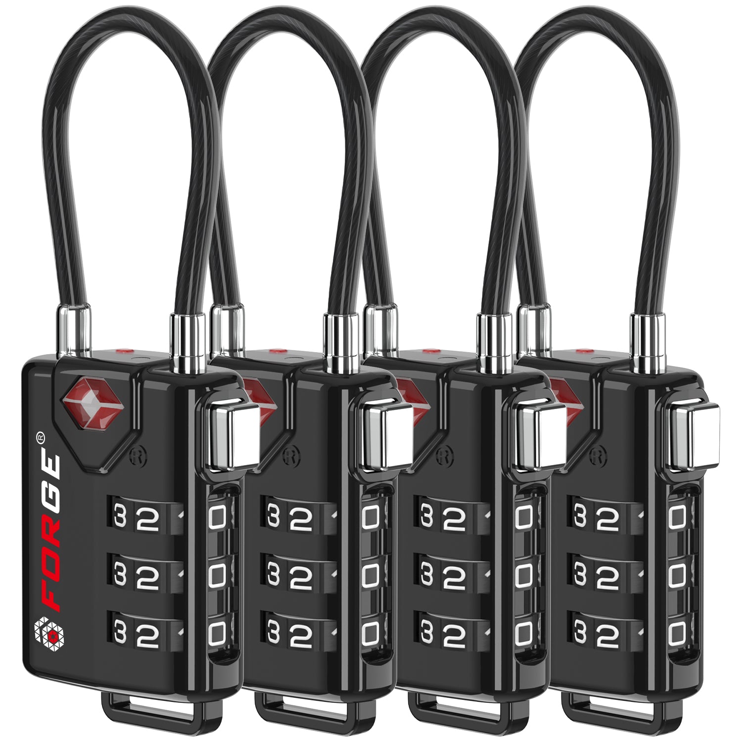 Forge TSA Approved Cable Luggage Lock with Easy-to-Read Dials (Eagle Series, Black Pack)