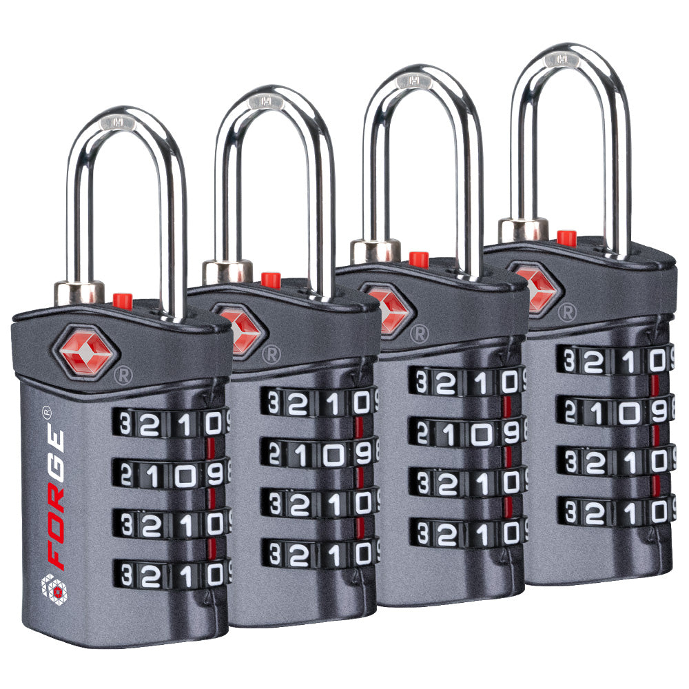 Forge TSA Approved 4-Digit Combination Lock with Open Alert, Gray Pack