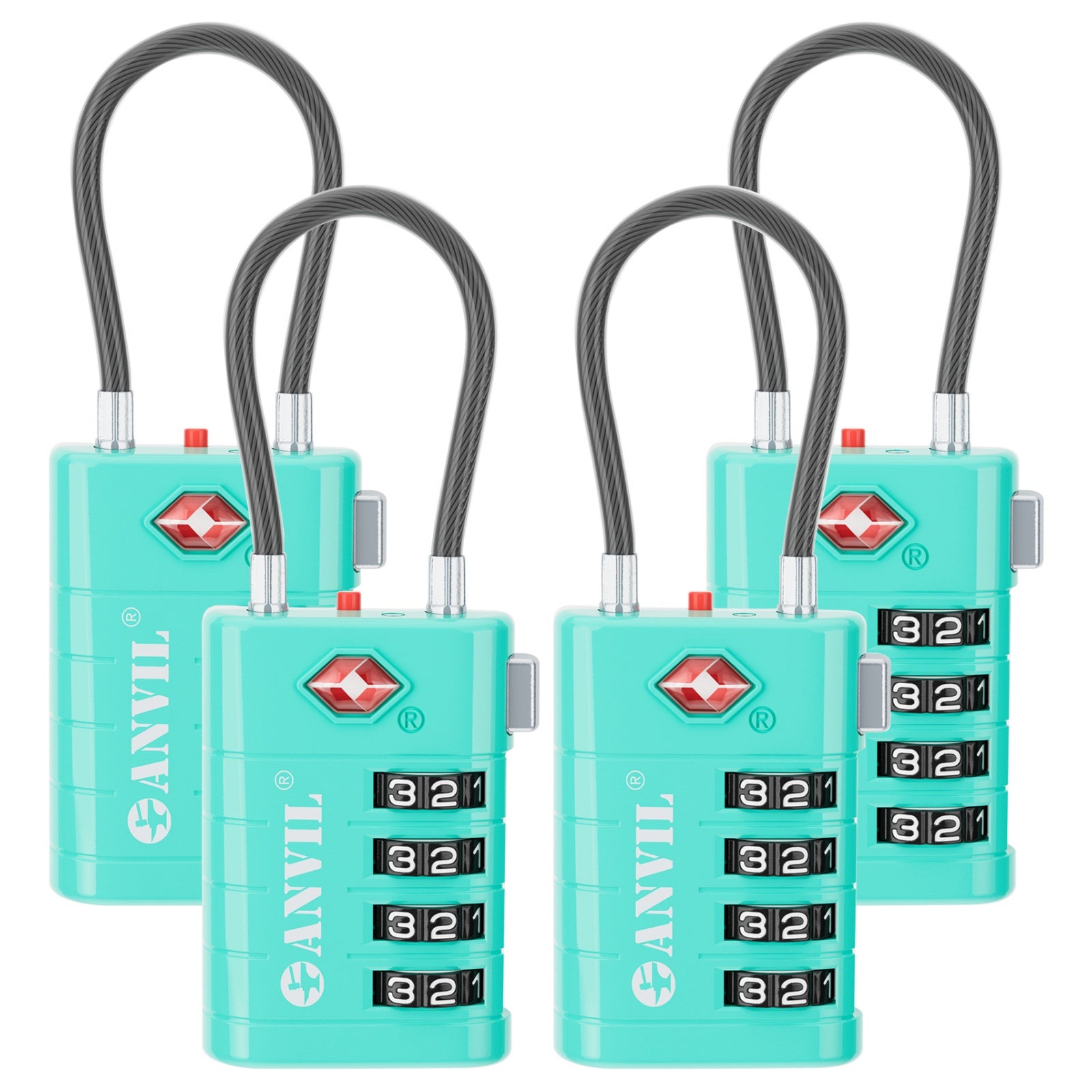 4-Digit TSA Approved Luggage Lock – TSA008 Core with Alert Indicator (Cyan Pack)