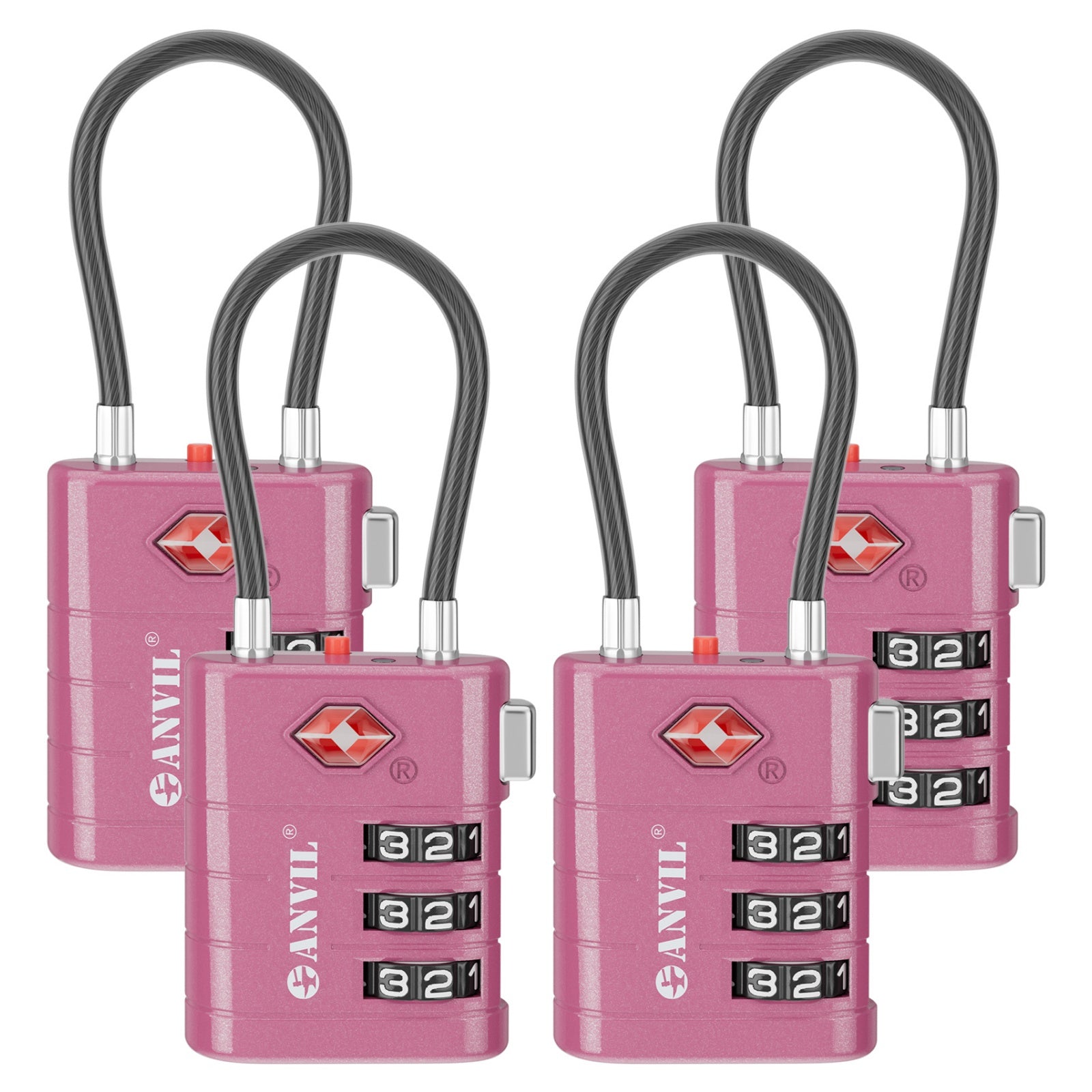 High Security TSA008 Combination Travel Lock with Inspection Indicator (Purple Pack)