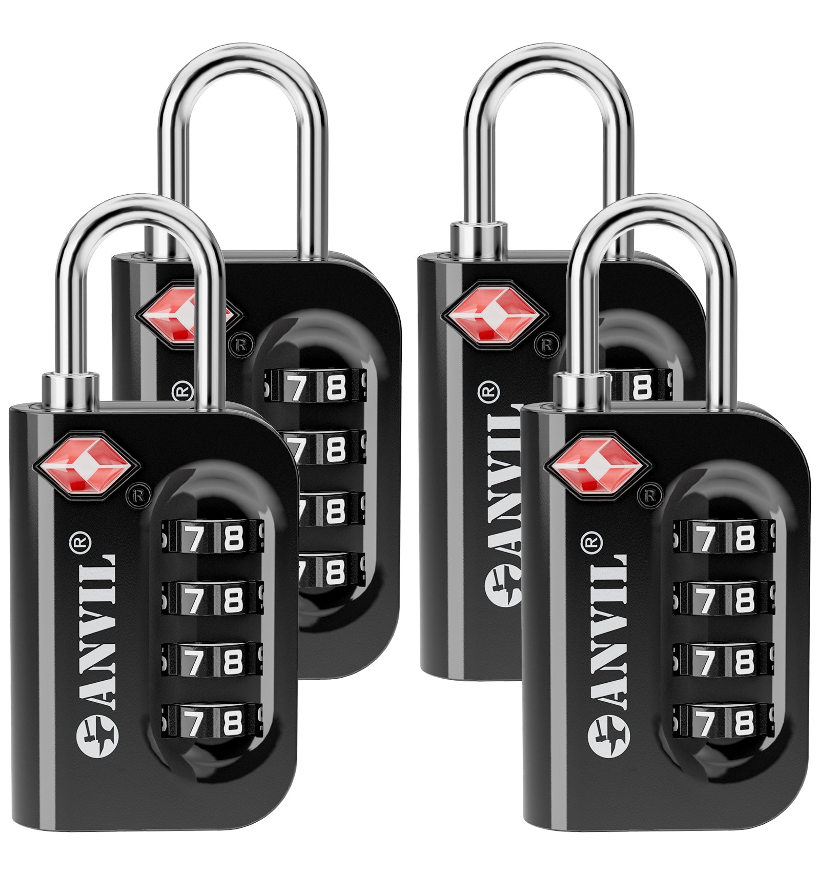 Anvil TSA Approved Luggage Lock – 4-Digit Combination (Black Pack) - LockSelect 