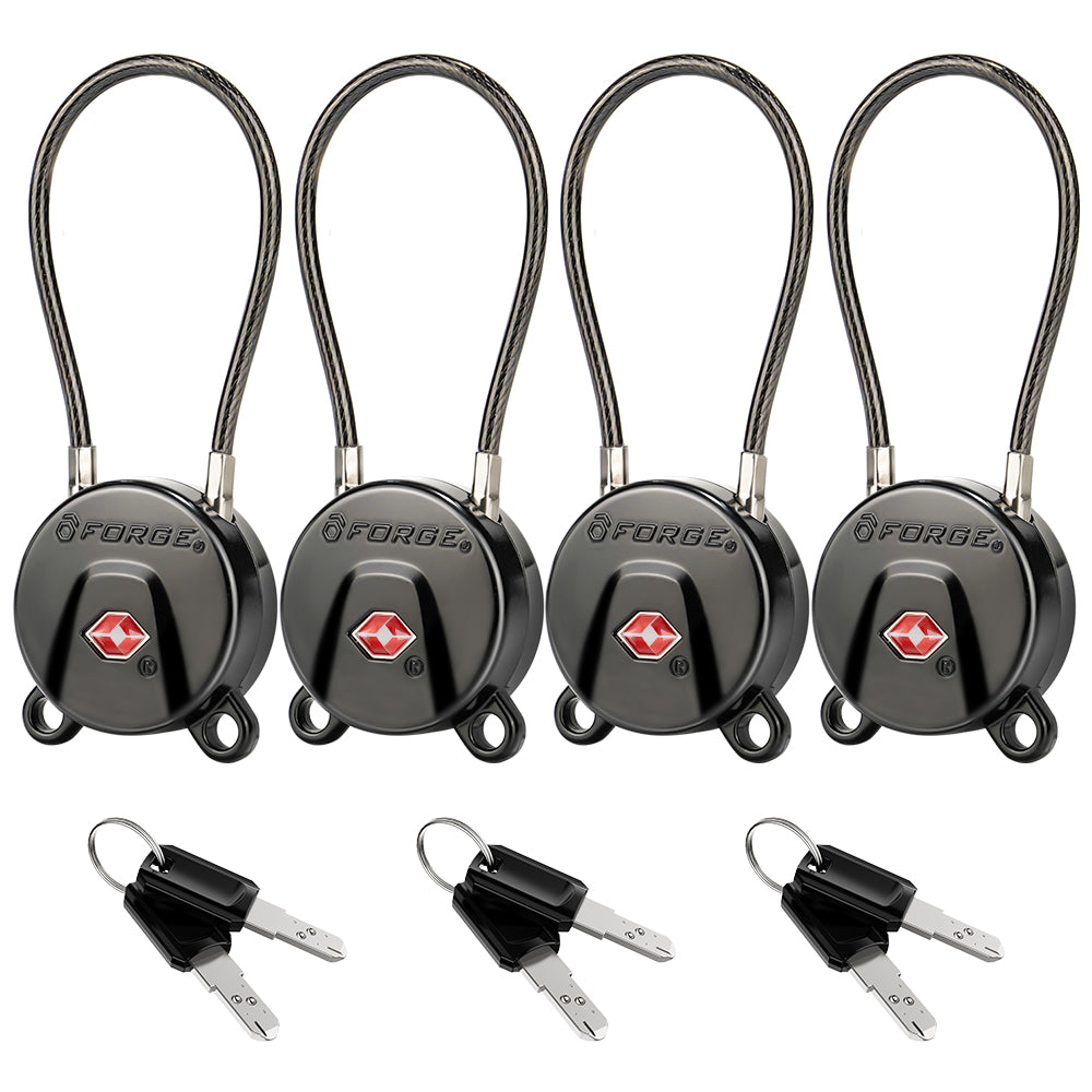 Forge TSA006 Dimple Key Cable Locks (Koala Series, Black Pack)