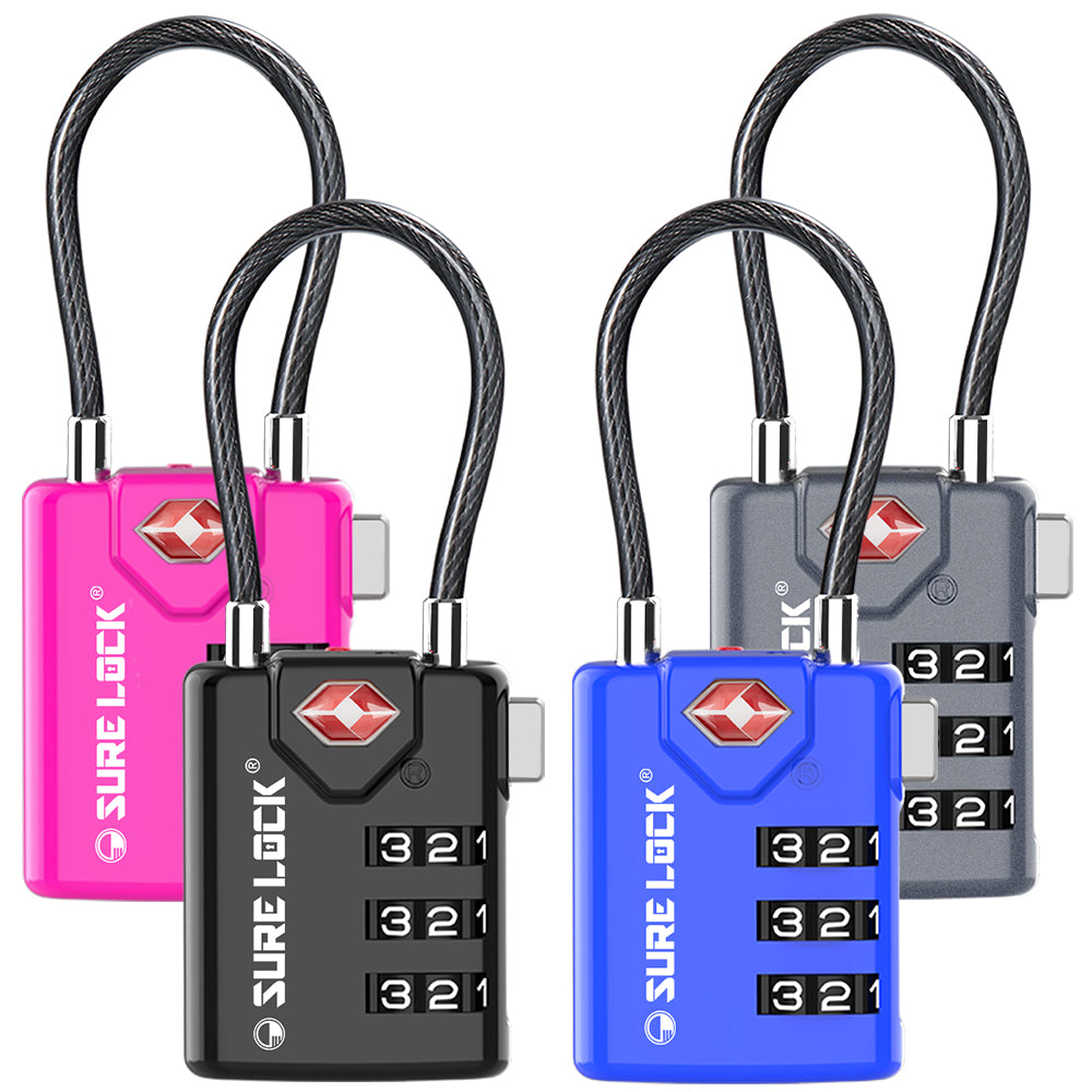 TSA Combination Cable Luggage Lock – Open Alert, Easy-Read Dials (4 Color Pack) - LockSelect 