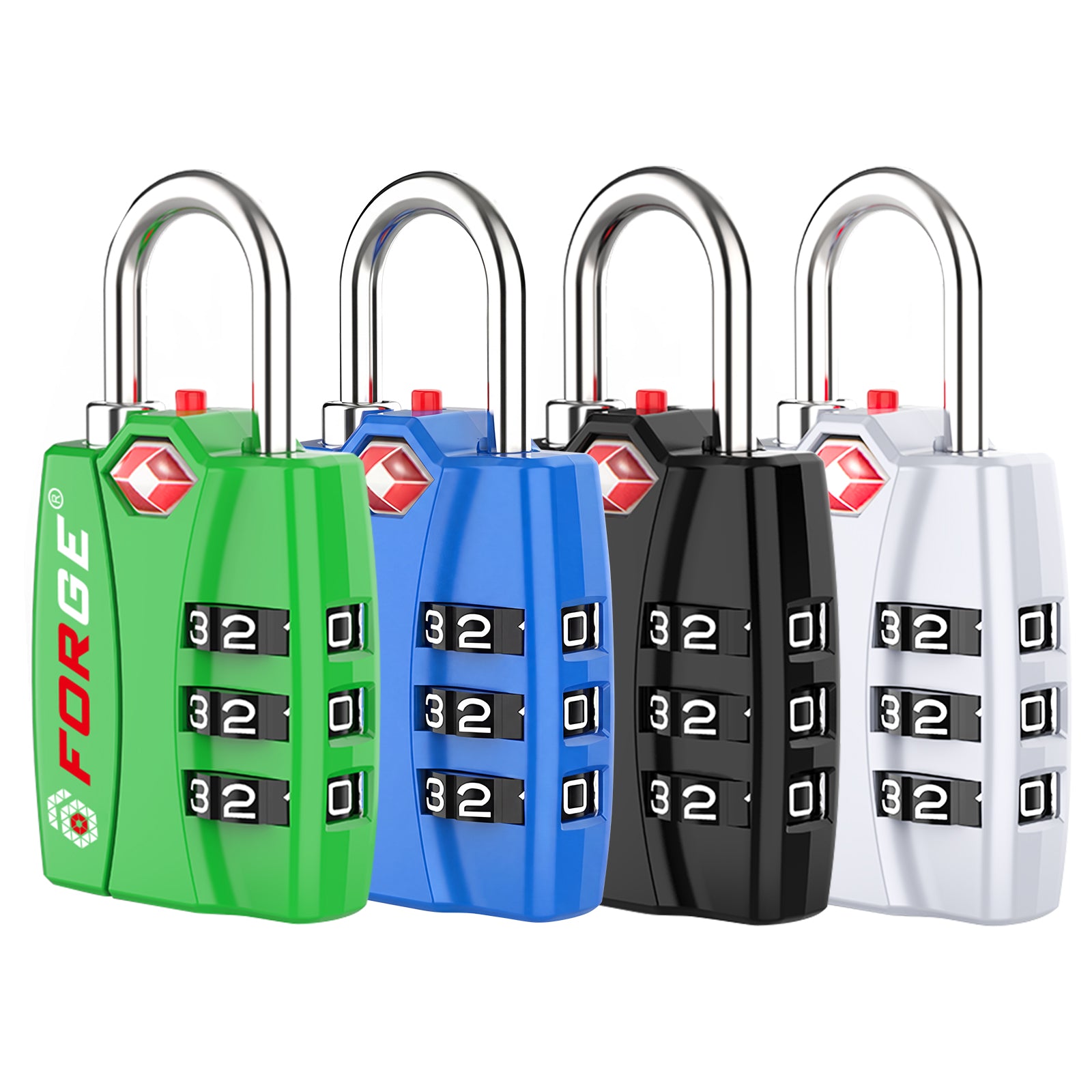 Forge TSA-Approved Luggage Lock: 3-Digit Combination, Open Alert Indicator （Titan Series 4 Colors Pack）