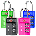 TSA 4-Digit Combination Luggage Lock – Resettable with Open Alert (4 Assorted Colors)