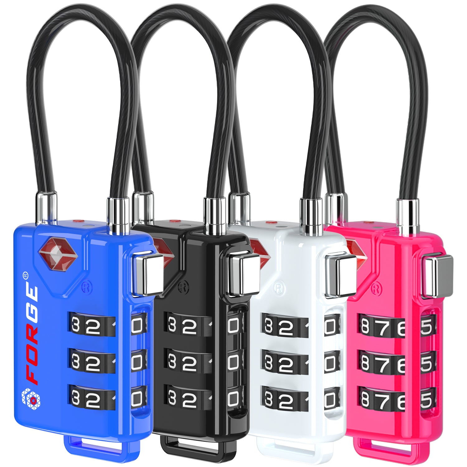 Forge TSA Approved Cable Luggage Lock with Easy-to-Read Dials (Eagle Series, 4 Colors Pack)