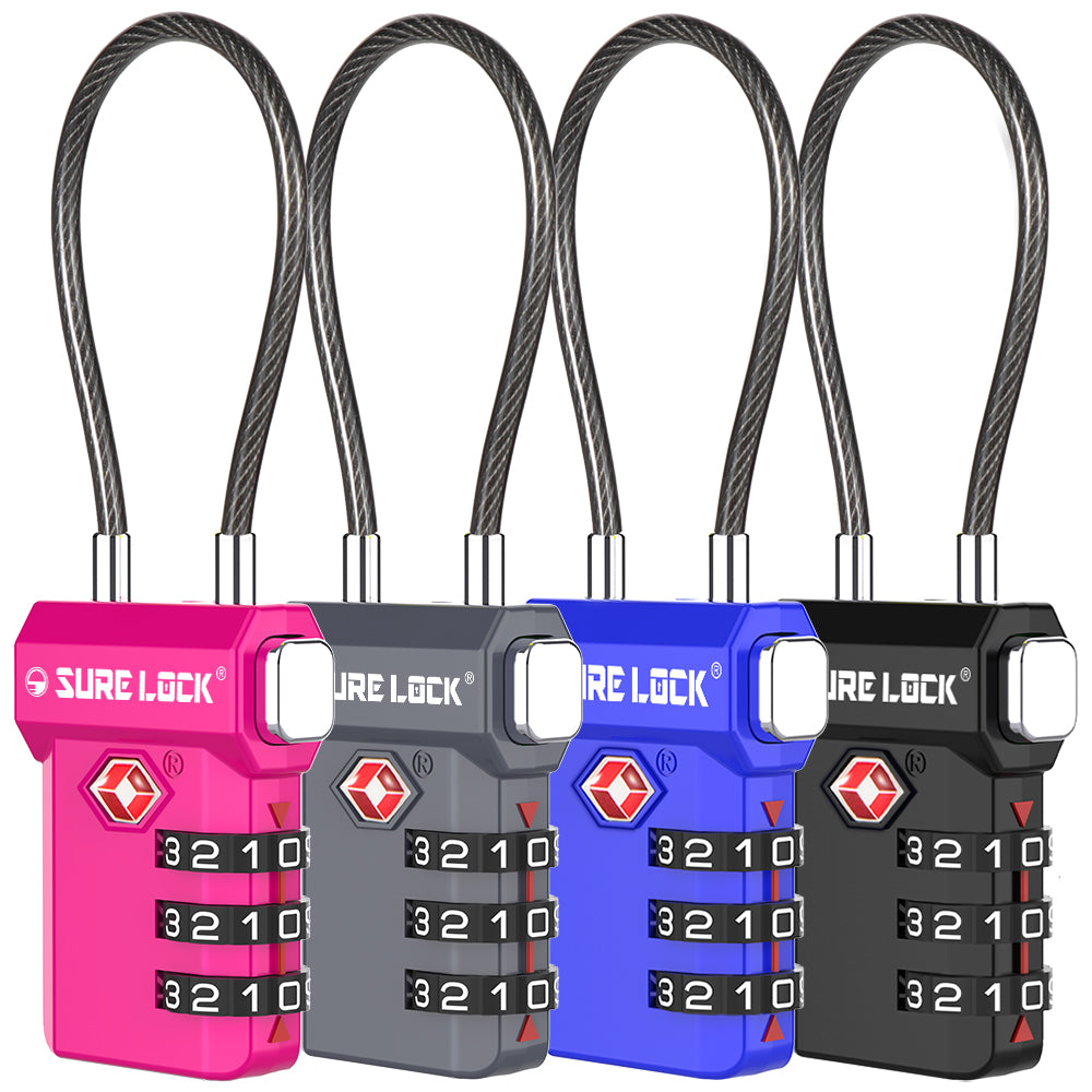 TSA Approved 3-Digit Combination Cable Lock (4 Colors Pack) - LockSelect 