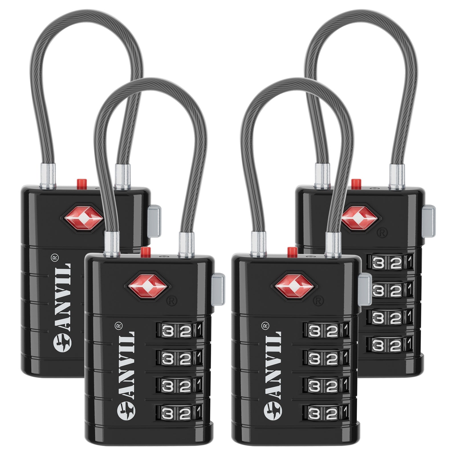 4-Digit TSA Approved Luggage Lock – TSA008 Core with Alert Indicator (Black Pack)