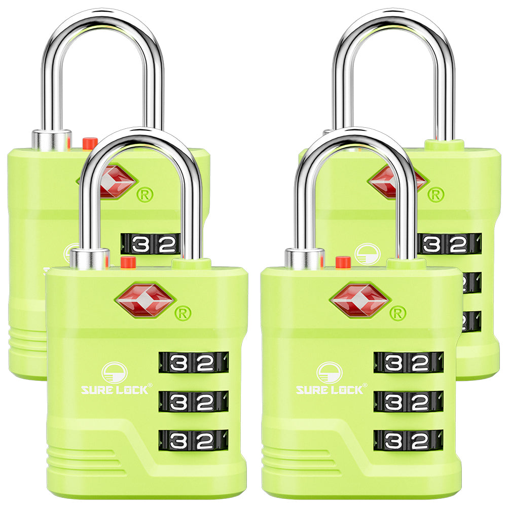 TSA Approved Luggage Lock – 3-Digit Combination Padlock with Open Alert & Easy-Read Dials (Green Pack) - LockSelect 