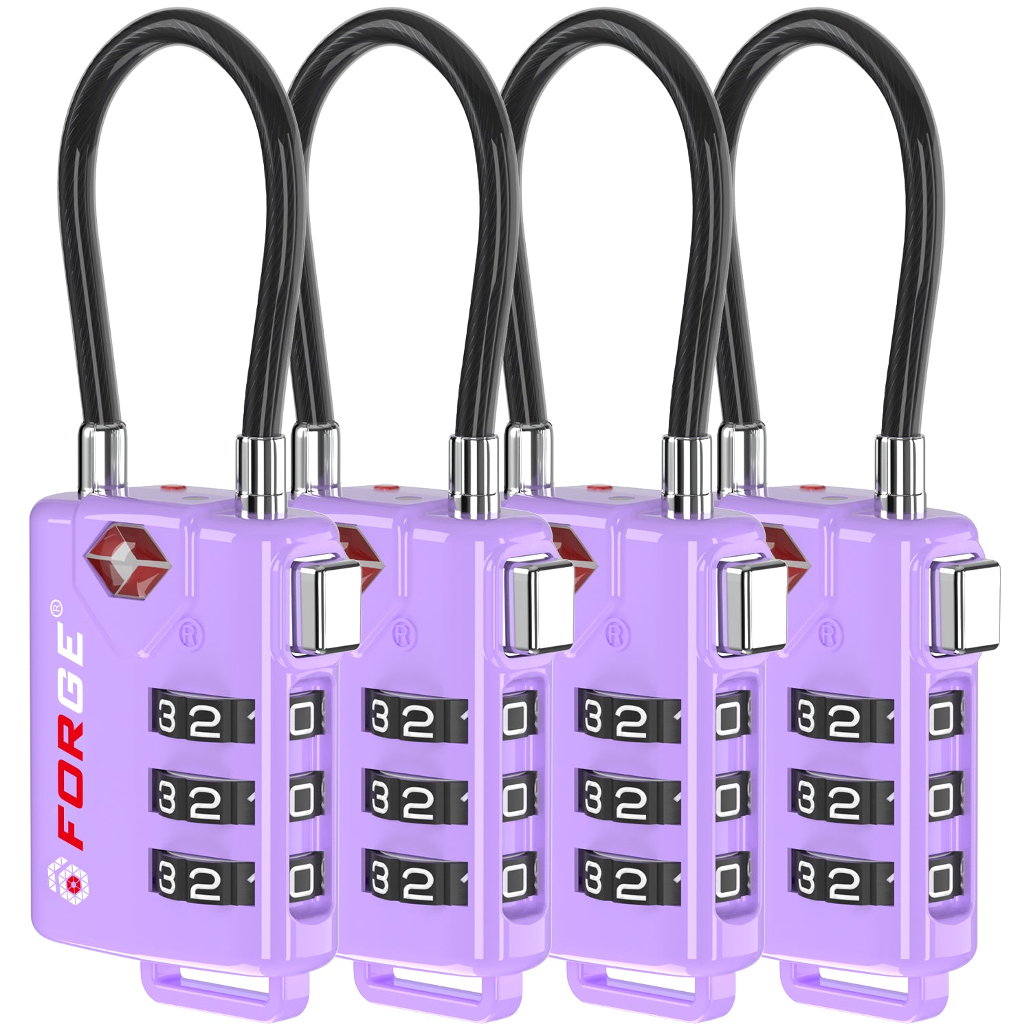 Forge TSA Approved Cable Luggage Lock with Easy-to-Read Dials (Eagle Series, Purple Pack)