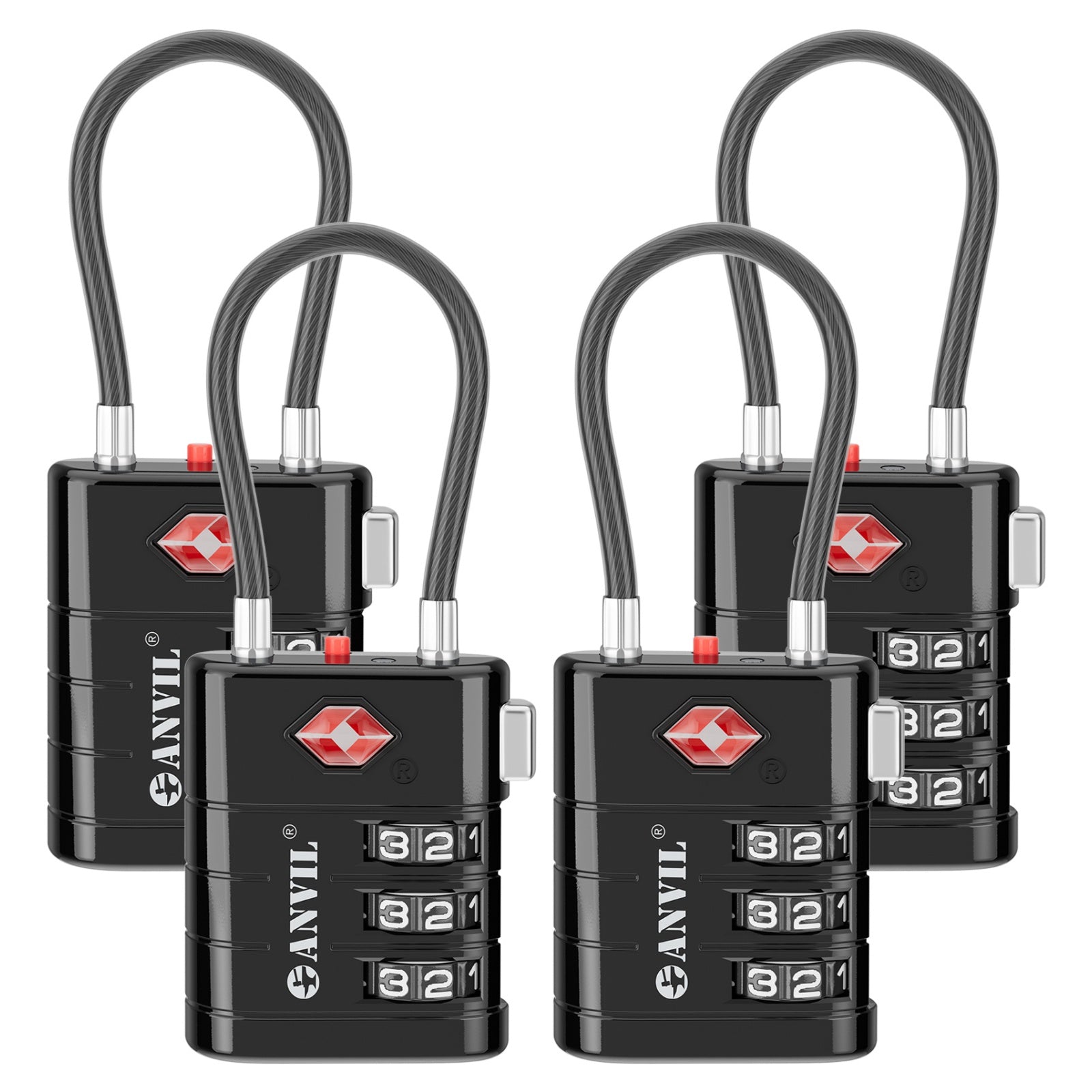 High Security TSA008 Combination Travel Lock with Inspection Indicator (Black)
