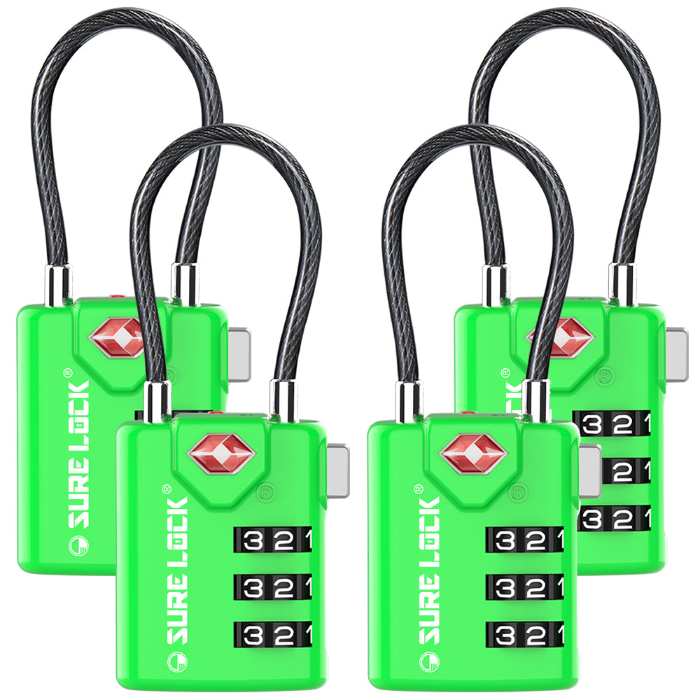 TSA Combination Cable Luggage Lock – Open Alert, Easy-Read Dials (Green Pack) - LockSelect 