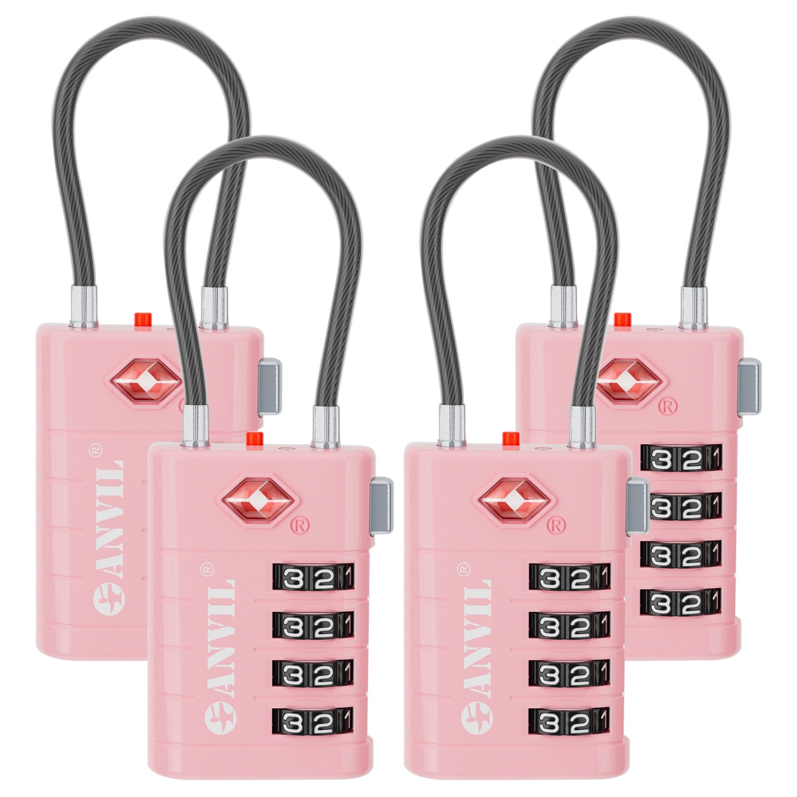 4-Digit TSA Approved Luggage Lock – TSA008 Core with Alert Indicator (Pink Pack)