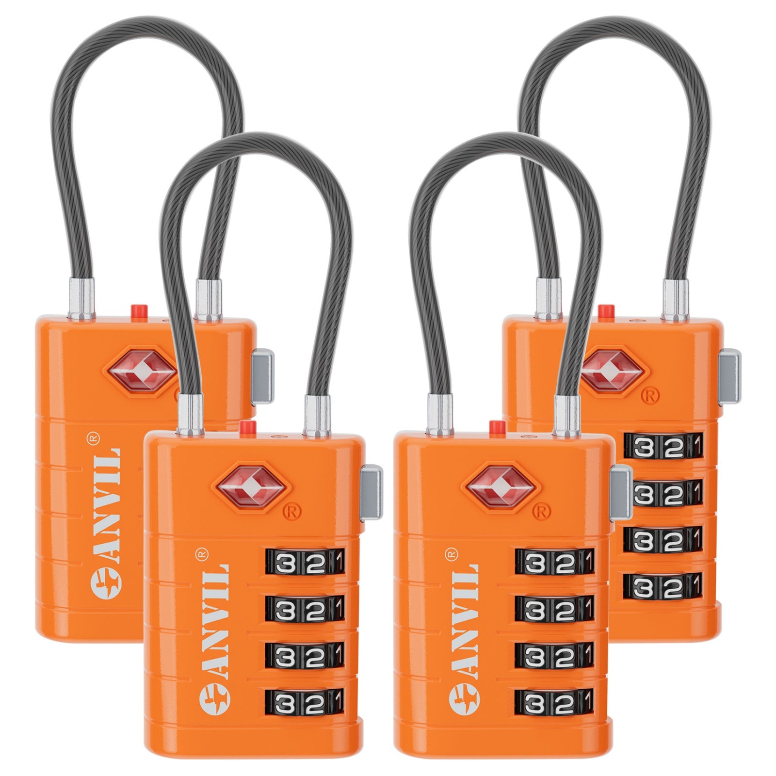 4-Digit TSA Approved Luggage Lock – TSA008 Core with Alert Indicator (Orange Pack)