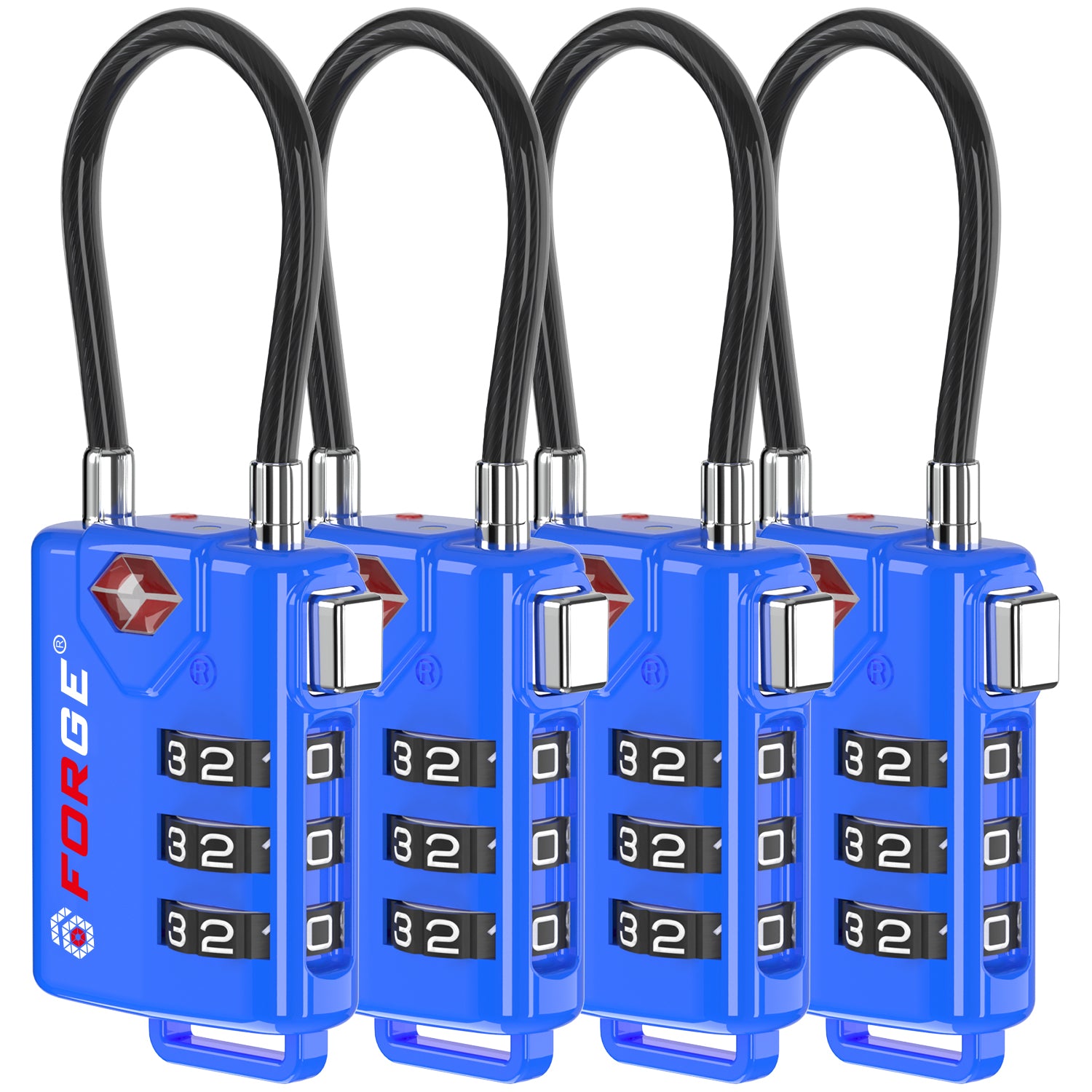 Forge TSA Approved Cable Luggage Lock with Easy-to-Read Dials (Eagle Series, Blue Pack)