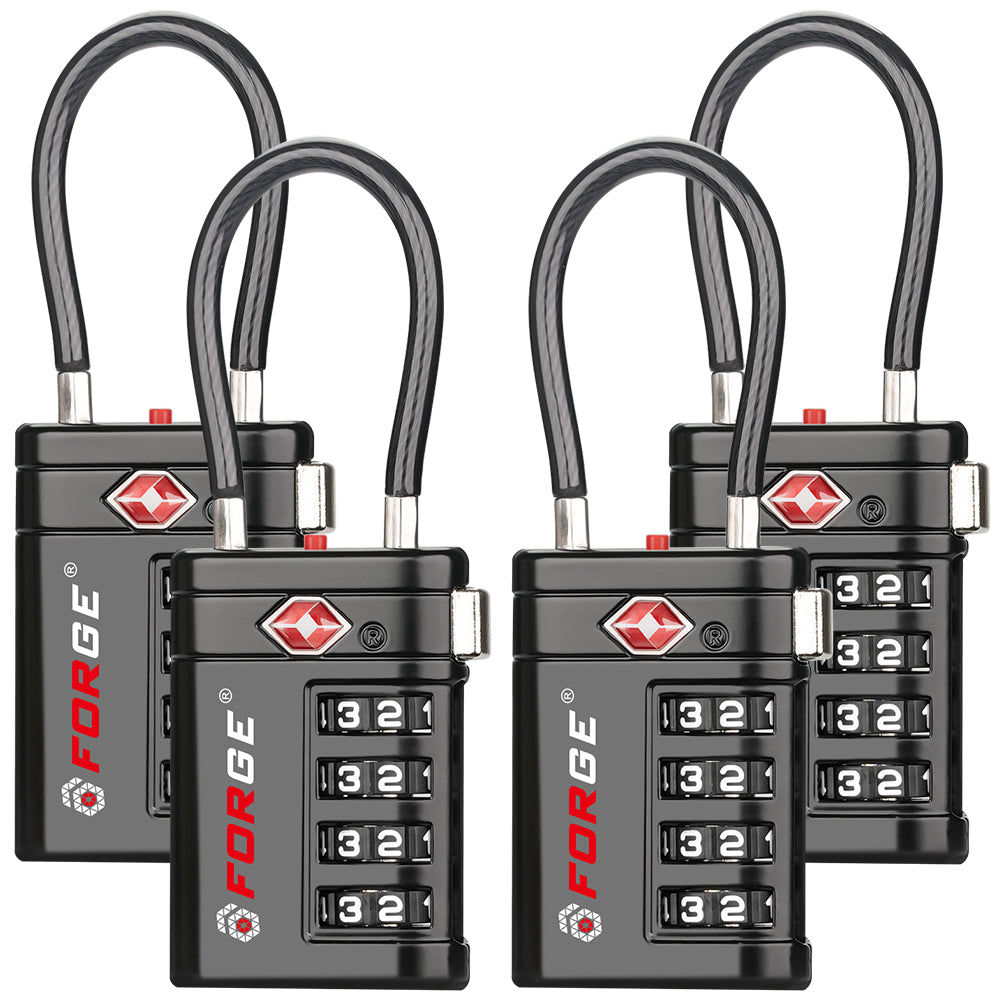 Forge TSA008 4-Digit Luggage Lock with Open Alert (Optimus Series, Black Pack)
