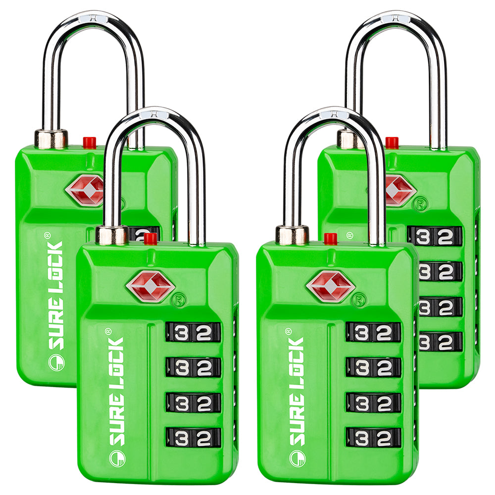 TSA 4-Digit Combination Luggage Lock – Resettable with Open Alert (Green)