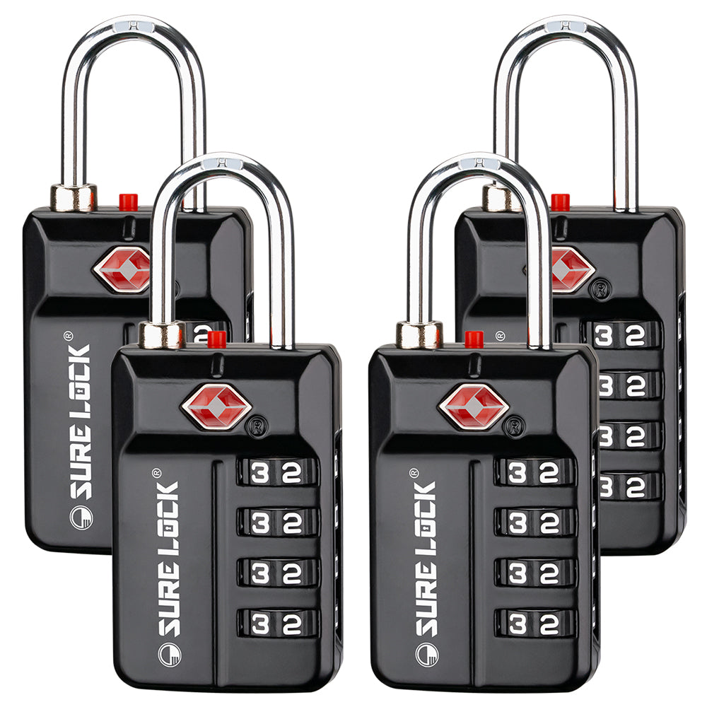 TSA 4-Digit Combination Luggage Lock – Resettable with Open Alert (Black)