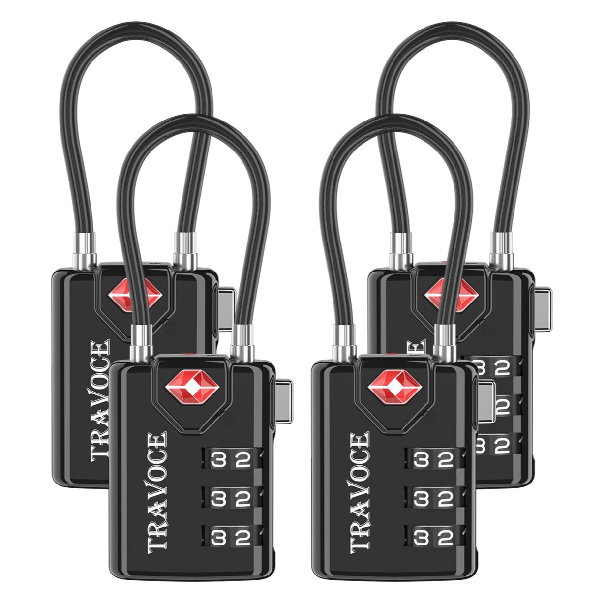 TSA Approved Luggage Cable Lock for Suitcase, Gym Locker & Toolbox (Black Pack)