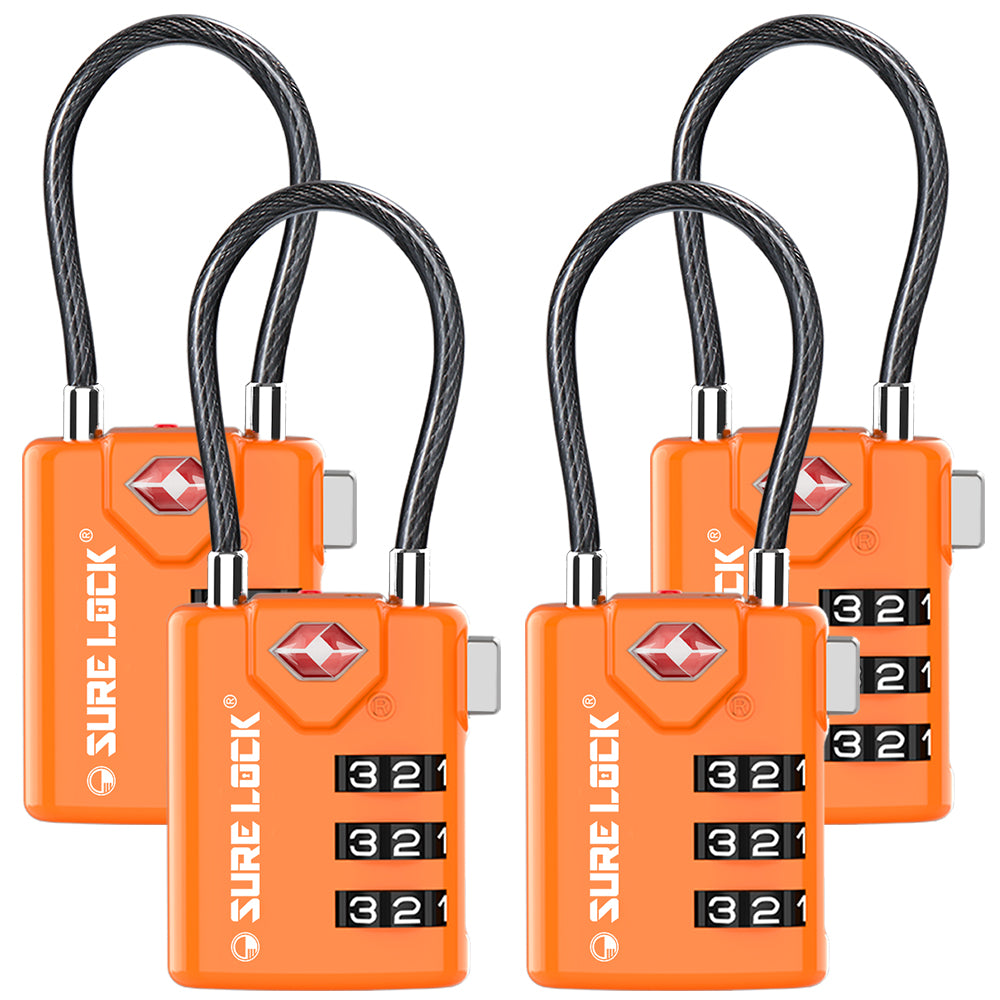 TSA Approved Luggage Lock – Combination Cable Lock with Open Alert (Orange Pack) - LockSelect 