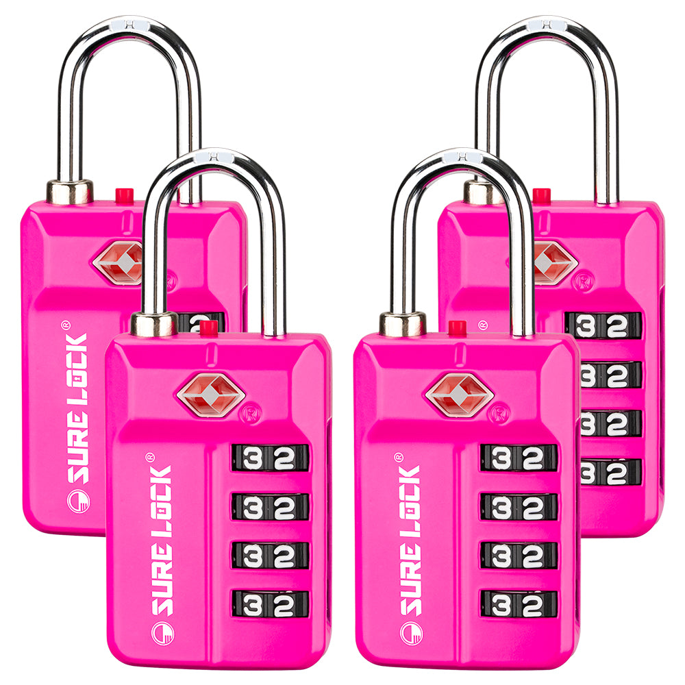 TSA 4-Digit Combination Luggage Lock – Resettable with Open Alert (Pink)