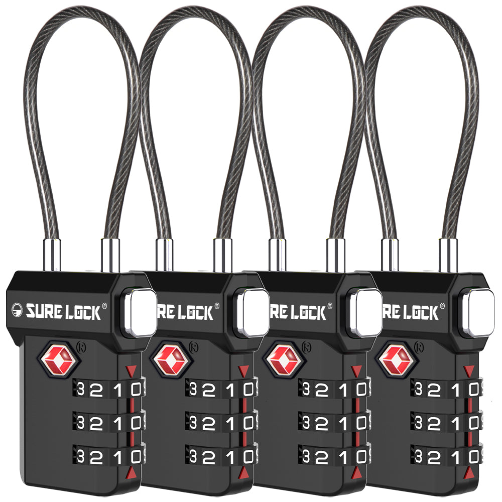 TSA Approved 3-Digit Combination Cable Lock (Black Pack) - LockSelect 