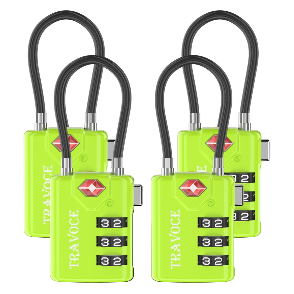 TSA Approved Luggage Cable Lock for Suitcase, Gym Locker & Toolbox (Lime Pack)