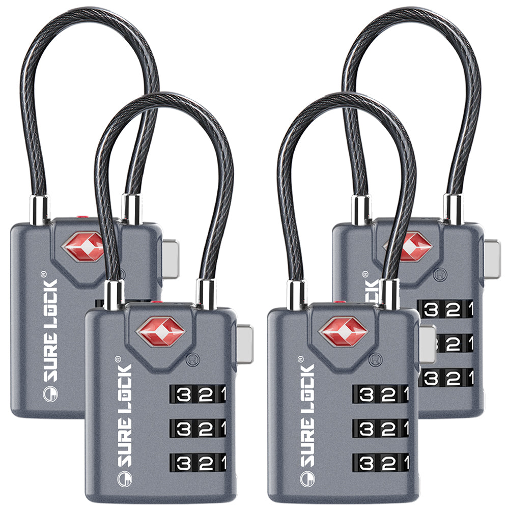 TSA Combination Cable Luggage Lock – Open Alert, Easy-Read Dials (Grey Pack) - LockSelect 