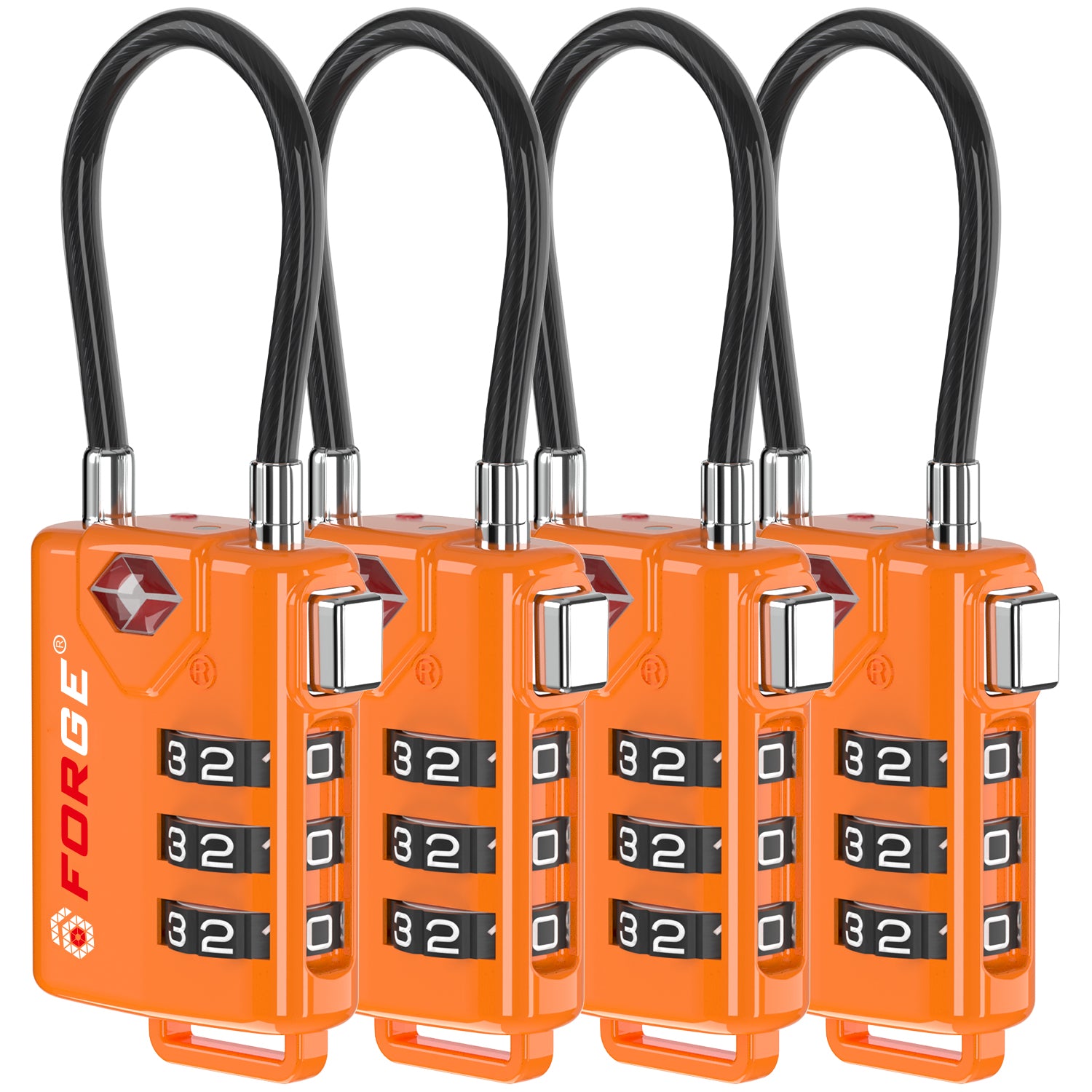 Forge TSA Approved Cable Luggage Lock with Easy-to-Read Dials (Eagle Series, Orange Pack)