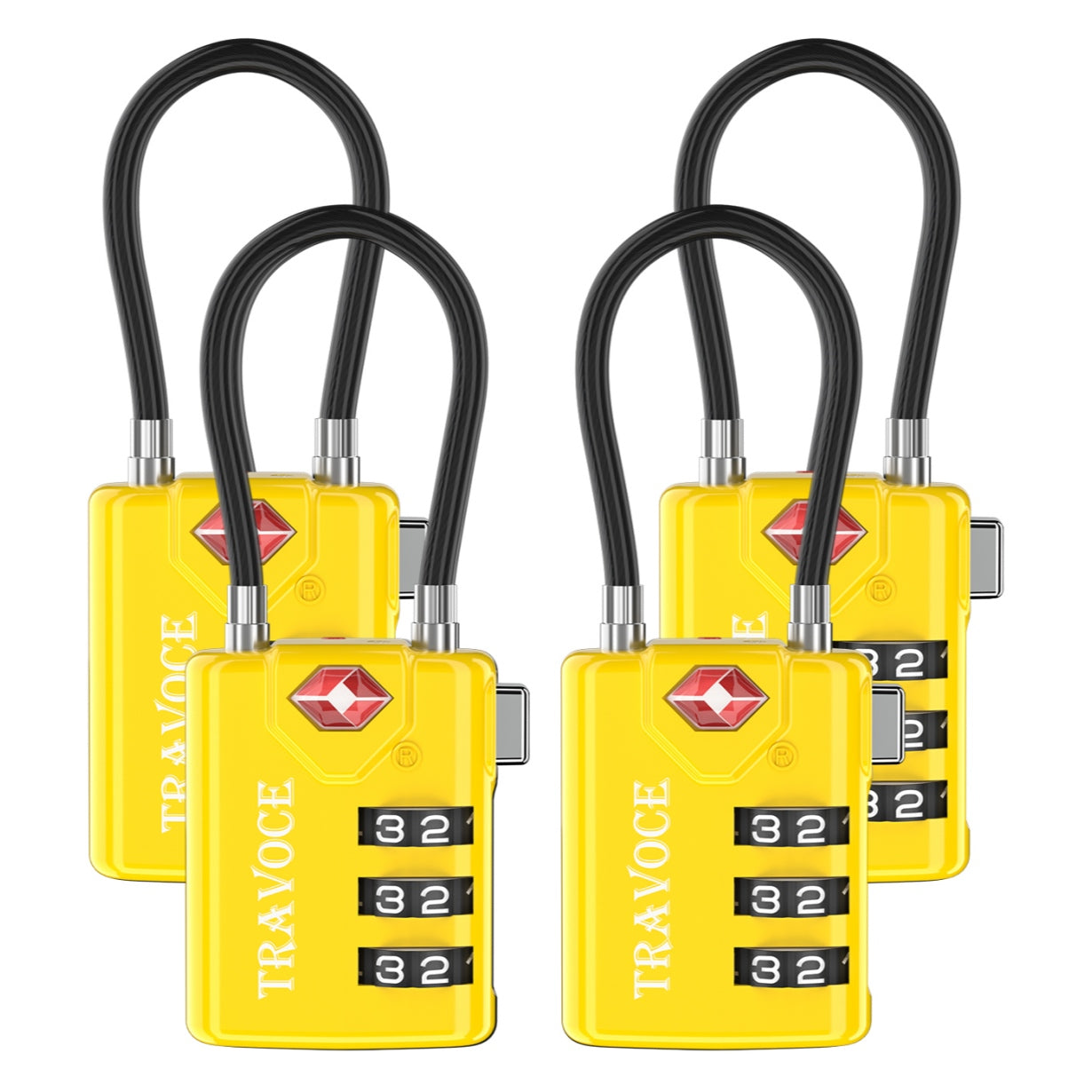 TSA Approved Luggage Cable Lock for Suitcase, Gym Locker & Toolbox (Yellow Pack)