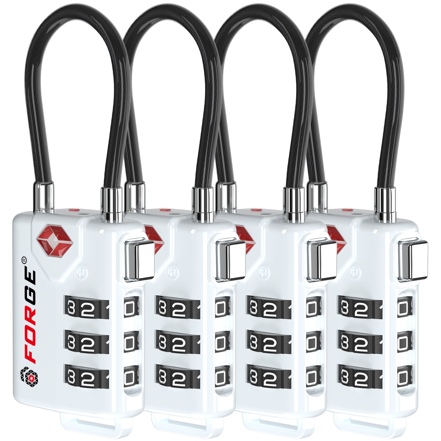 Forge TSA Approved Cable Luggage Lock with Easy-to-Read Dials (Eagle Series, White Pack)