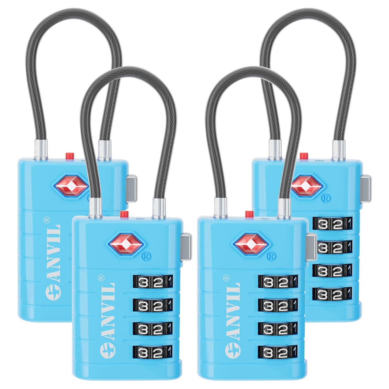 4-Digit TSA Approved Luggage Lock – TSA008 Core with Alert Indicator (Blue Pack)