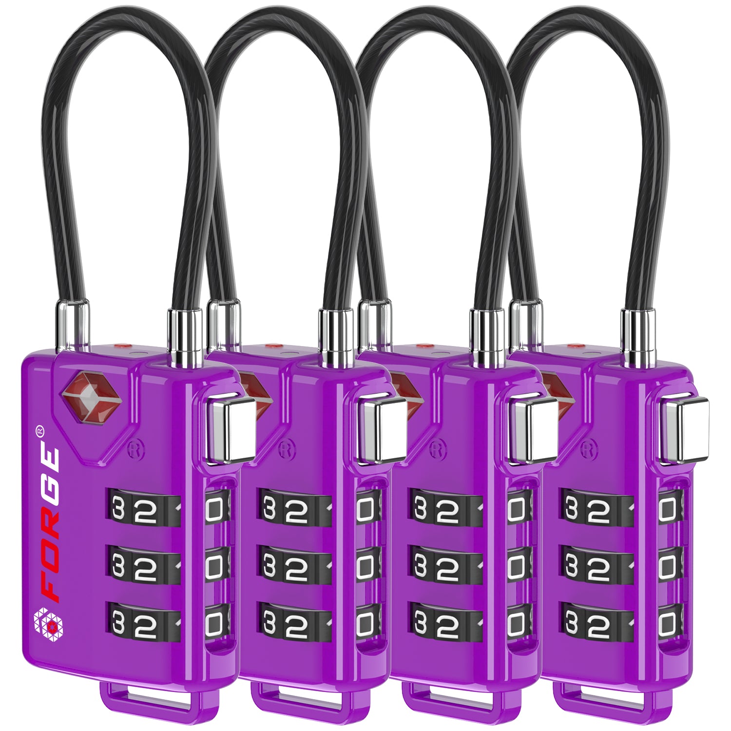 Forge TSA Approved Cable Luggage Lock with Easy-to-Read Dials (Eagle Series, Dark Purple)