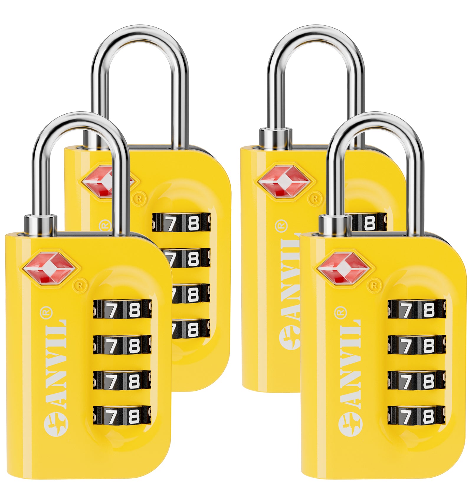 Anvil TSA Approved Luggage Lock – 4-Digit Combination (Yellow Pack) - LockSelect 