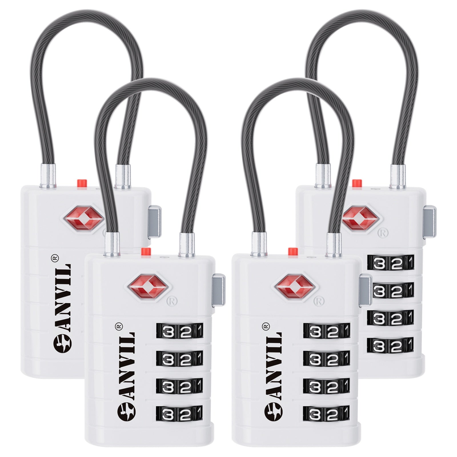 4-Digit TSA Approved Luggage Lock – TSA008 Core with Alert Indicator (White Pack)